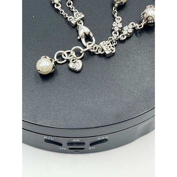Brighton‎ Atma White Pearls Rhinestone Silver Tone Double Strand Bracelet J34522 - Picture 3 of 7